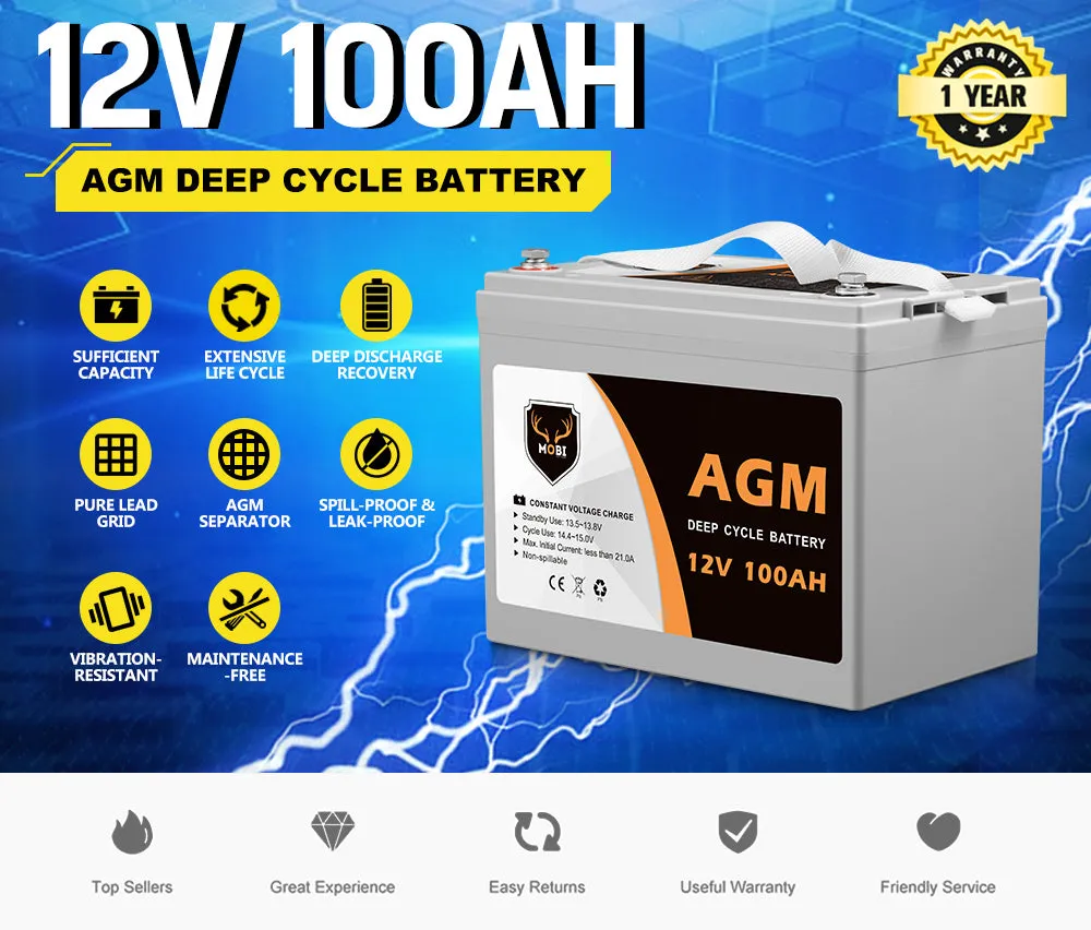 100Ah Deep Cycle Battery 12V AGM Marine Sealed Solar Power Portable 4WD