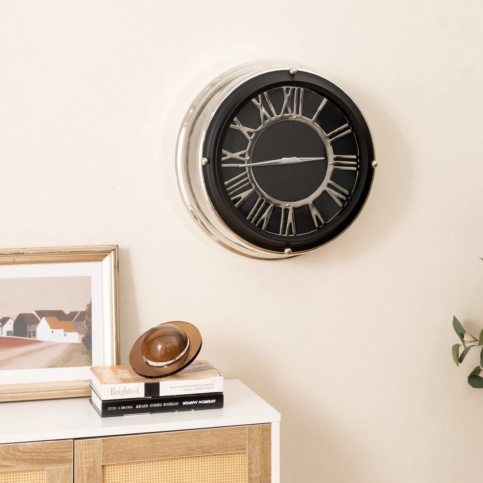 14/17.5 Inch Silent Wall Clock with Silver Frame-S