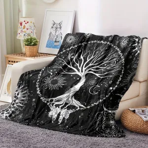 1pc Cozy Gothic Life Tree Print Flannel Blanket - Super Soft, Warm, and Lightweight Throw for Couch, Sofa, Office, Bed, Camping, and Travel - Multi-Purpose Gift for All Seasons, Perfect for Snuggling Up and Relaxation