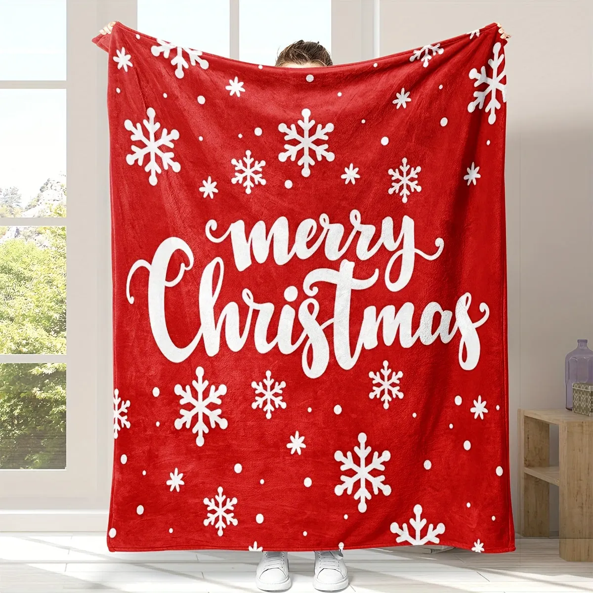 1pc Throw Blanket, Christmas Theme Snowflake Pattern Printed Blanket, Warm Cozy Soft Blanket For Couch Bed Sofa Car Office Camping Travelling, Gift Blanket Suitable For All Seasons