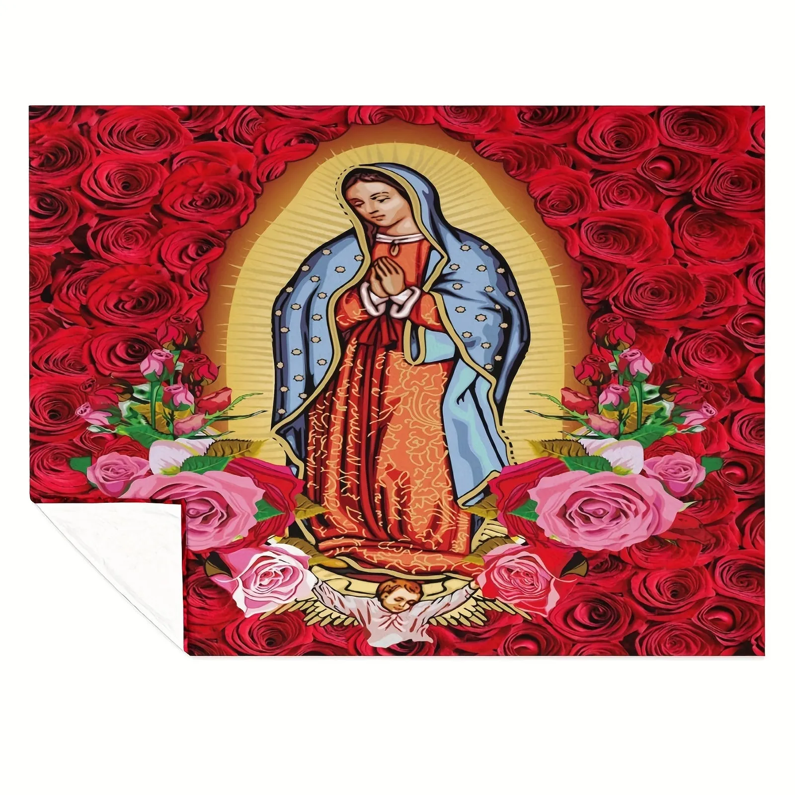 1pc Virgin Mary Our Lady Of Guadalupe Blanket Super Soft Flannel Warm Blankets Throw Blanket For Bed Sofa Bedrooms Travel Camping, 270gsm