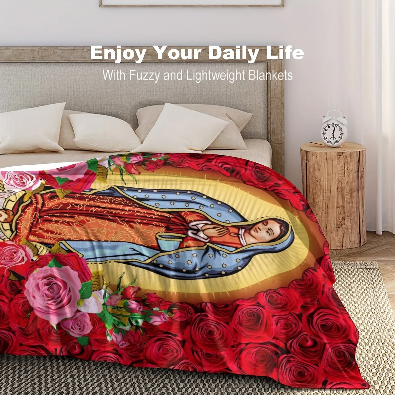 1pc Virgin Mary Our Lady Of Guadalupe Blanket Super Soft Flannel Warm Blankets Throw Blanket For Bed Sofa Bedrooms Travel Camping, 270gsm