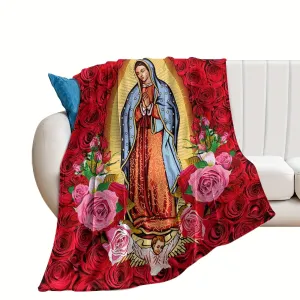 1pc Virgin Mary Our Lady Of Guadalupe Blanket Super Soft Flannel Warm Blankets Throw Blanket For Bed Sofa Bedrooms Travel Camping, 270gsm