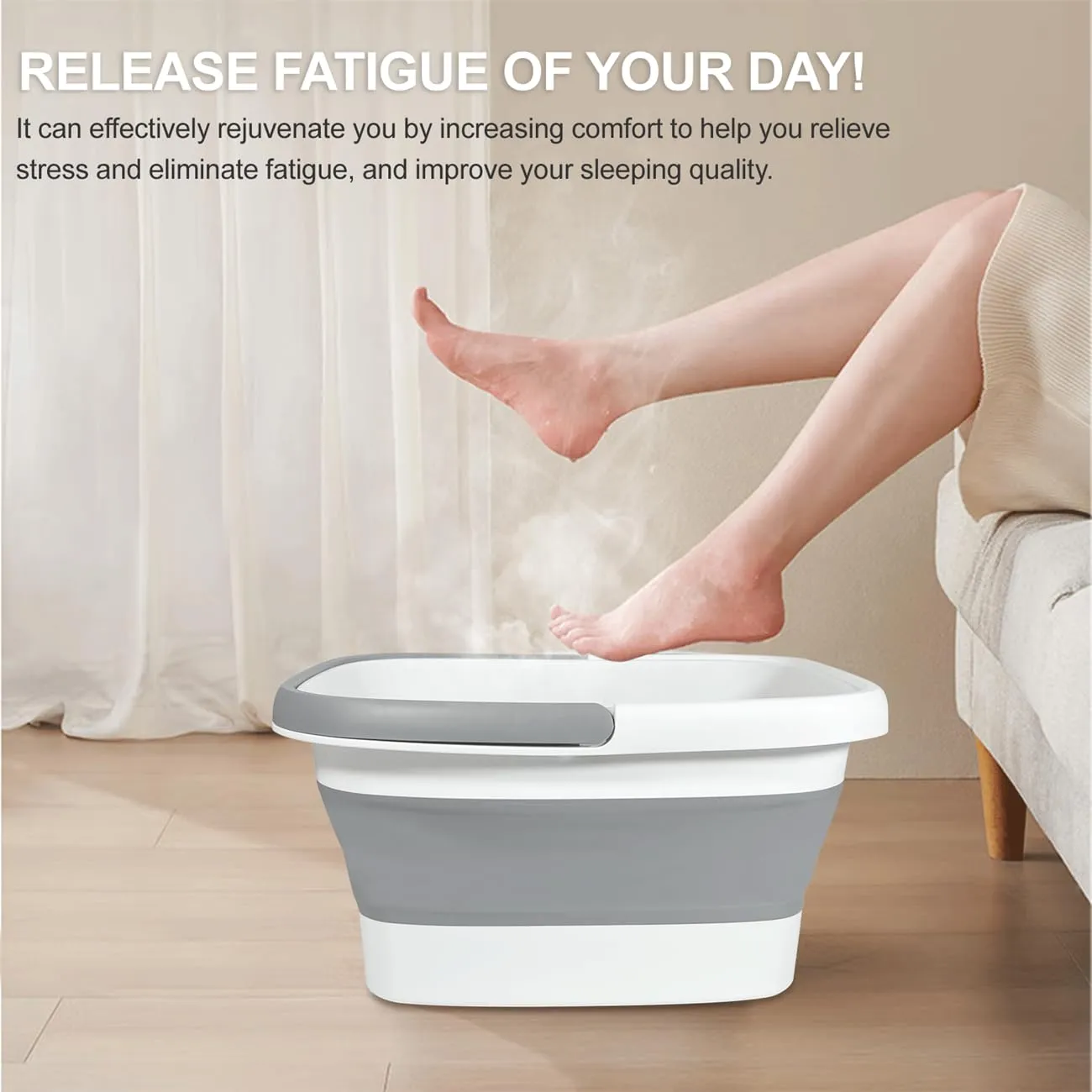 2 Pack Foldable Foot Bath Basin, Collapsible Foot Soak Tub, Multifunction Plastic Basin with Handles,Foot Tub for Soaking Feet,Grey