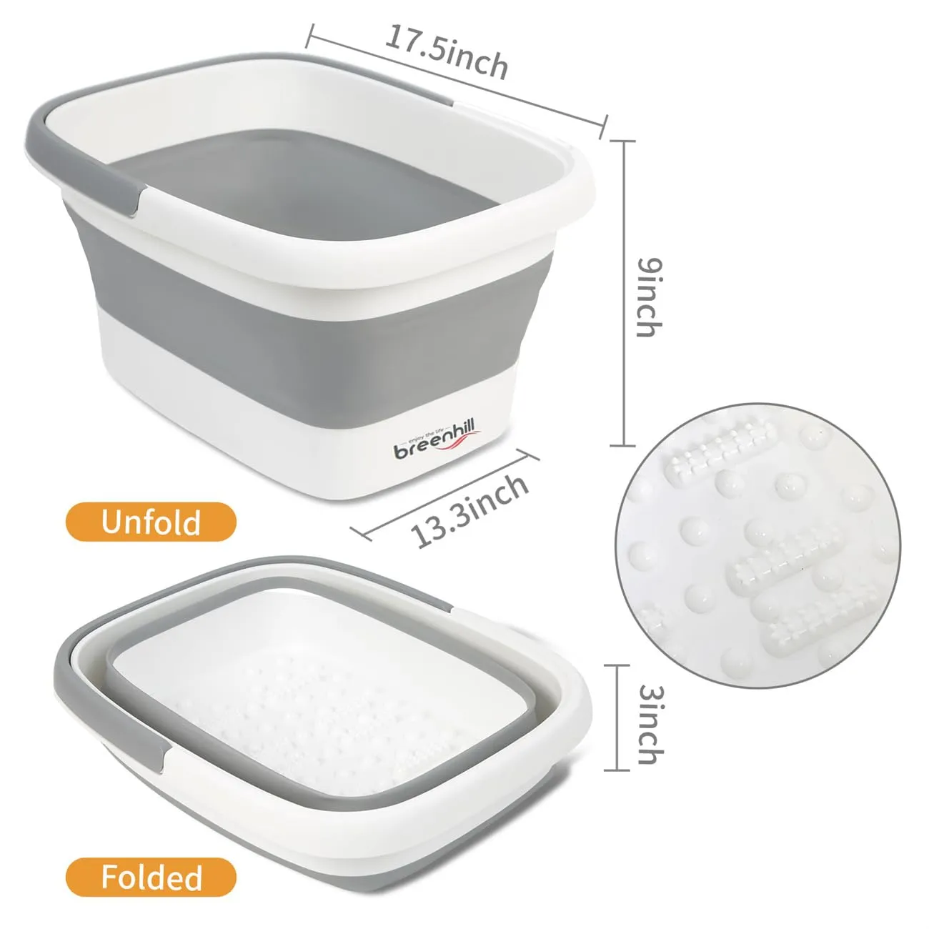 2 Pack Foldable Foot Bath Basin, Collapsible Foot Soak Tub, Multifunction Plastic Basin with Handles,Foot Tub for Soaking Feet,Grey