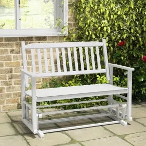 2 Seats Outdoor Glider Bench with Armrests and Slatted Seat-White