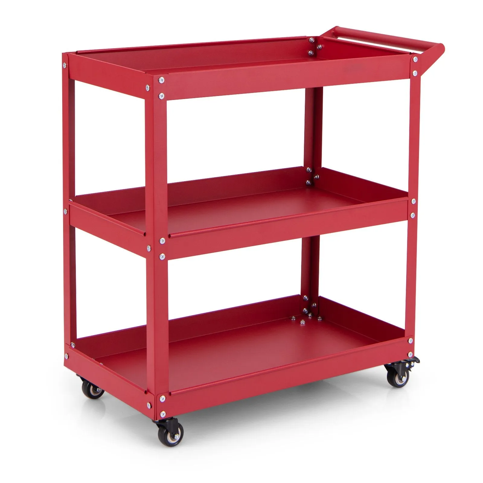 3-Tier Rolling Tool Cart with 4 Universal Wheels with 2 Brakes-Red