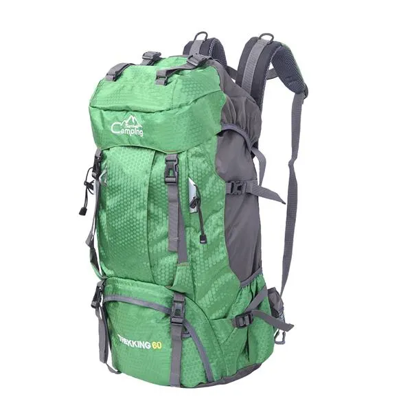 60L Waterproof Backpack Camping Bag with Rain Cover Blue Green