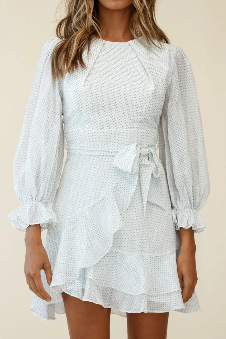 Agnes Long Sleeve Pleat Detail Dress White