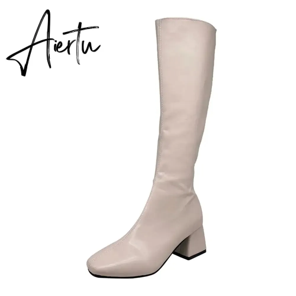 Aiertu Boots Flat Platform Boots-women Women's Rubber Shoes Rain Sexy Thigh High Heels High Sexy Luxury Designer Round Toe Booties