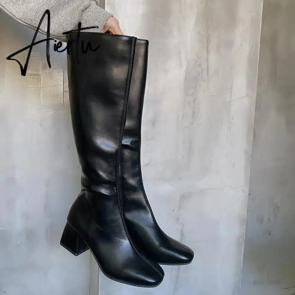 Aiertu Boots Flat Platform Boots-women Women's Rubber Shoes Rain Sexy Thigh High Heels High Sexy Luxury Designer Round Toe Booties