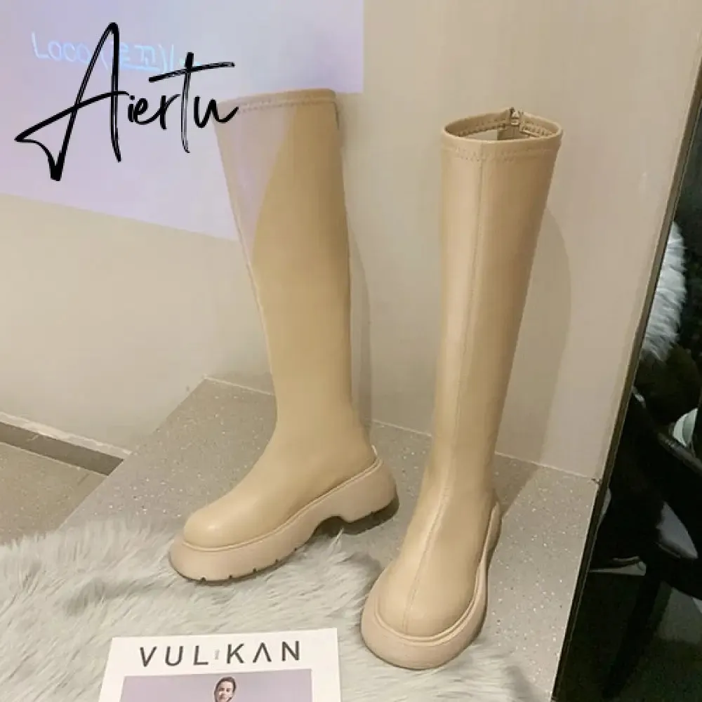 Aiertu Boots Flat Platform Boots-women Women's Rubber Shoes Rain Sexy Thigh High Heels High Sexy Luxury Designer Round Toe Booties