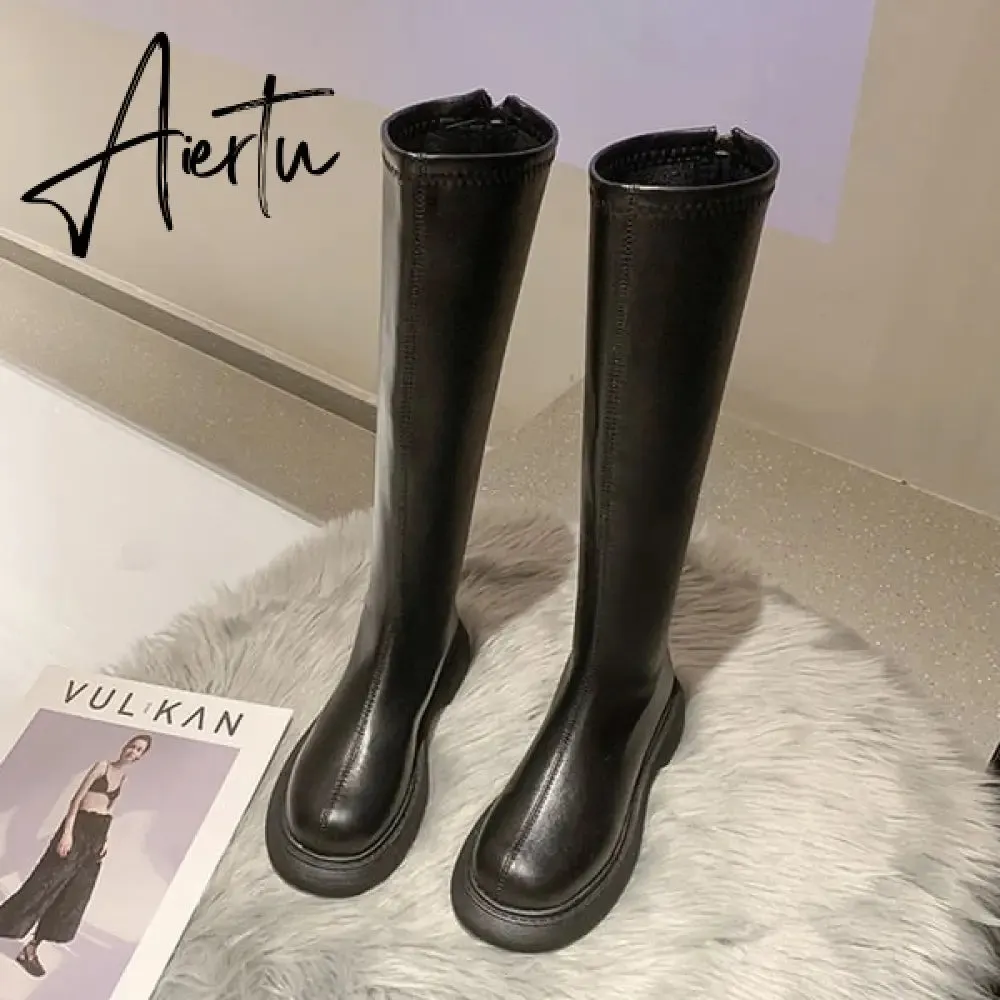 Aiertu Boots Flat Platform Boots-women Women's Rubber Shoes Rain Sexy Thigh High Heels High Sexy Luxury Designer Round Toe Booties