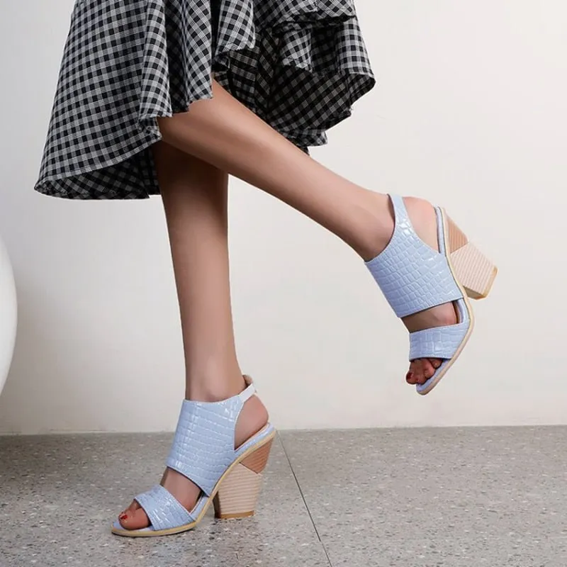 AlliChic Elastic Band Slingback Chunky Heels Sandals