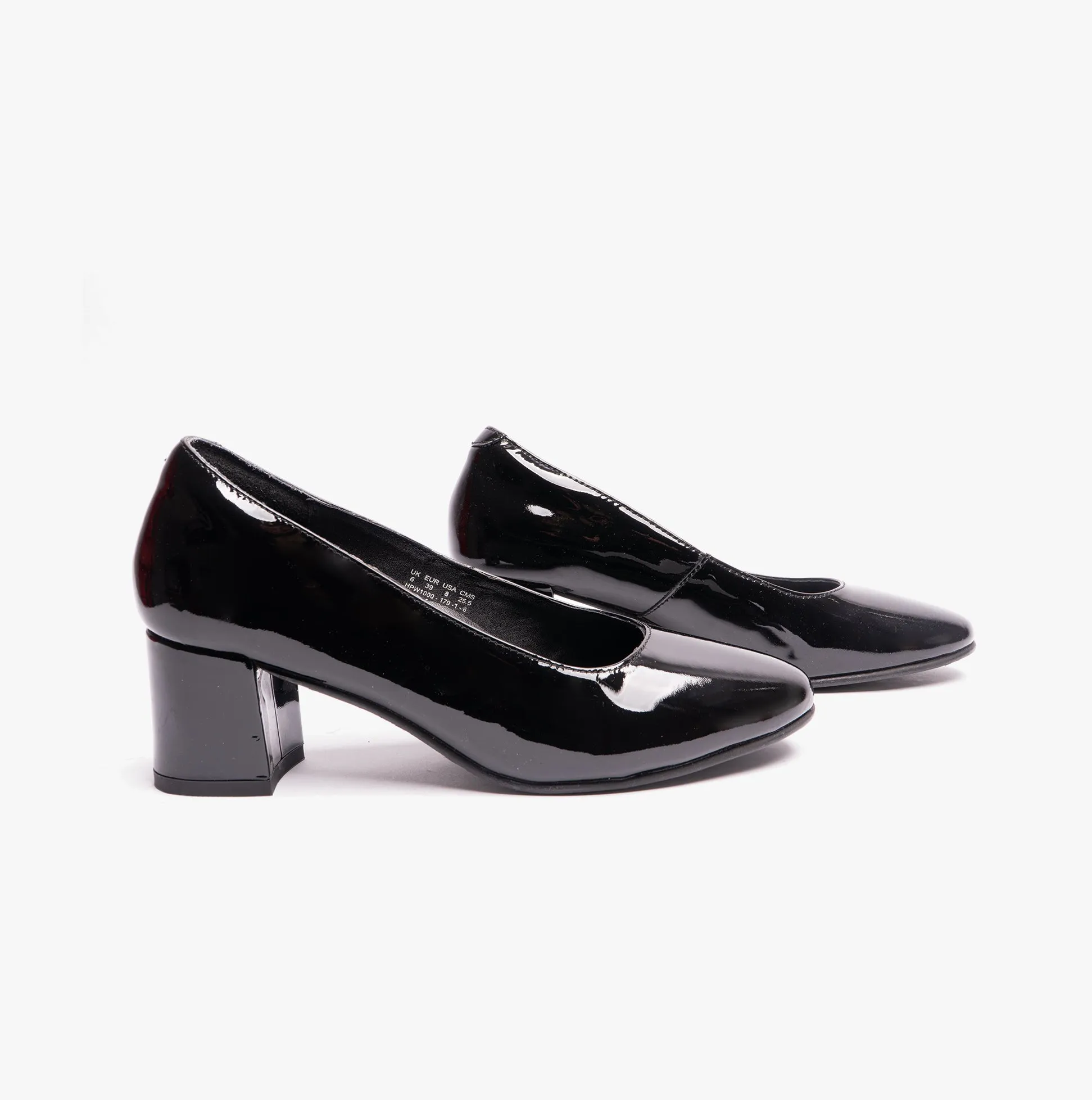 ANNA Ladies Leather Court Shoes Patent Black