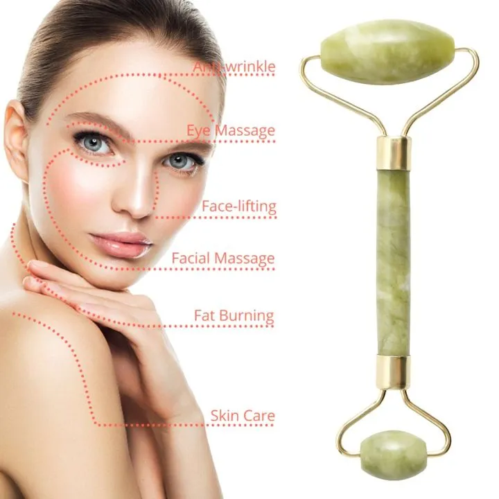 Anti-Aging Natural Stone Jade Roller with Noiseless Double Heads for Face Massage Skin Slimming Relaxation Beauty Health Skincare