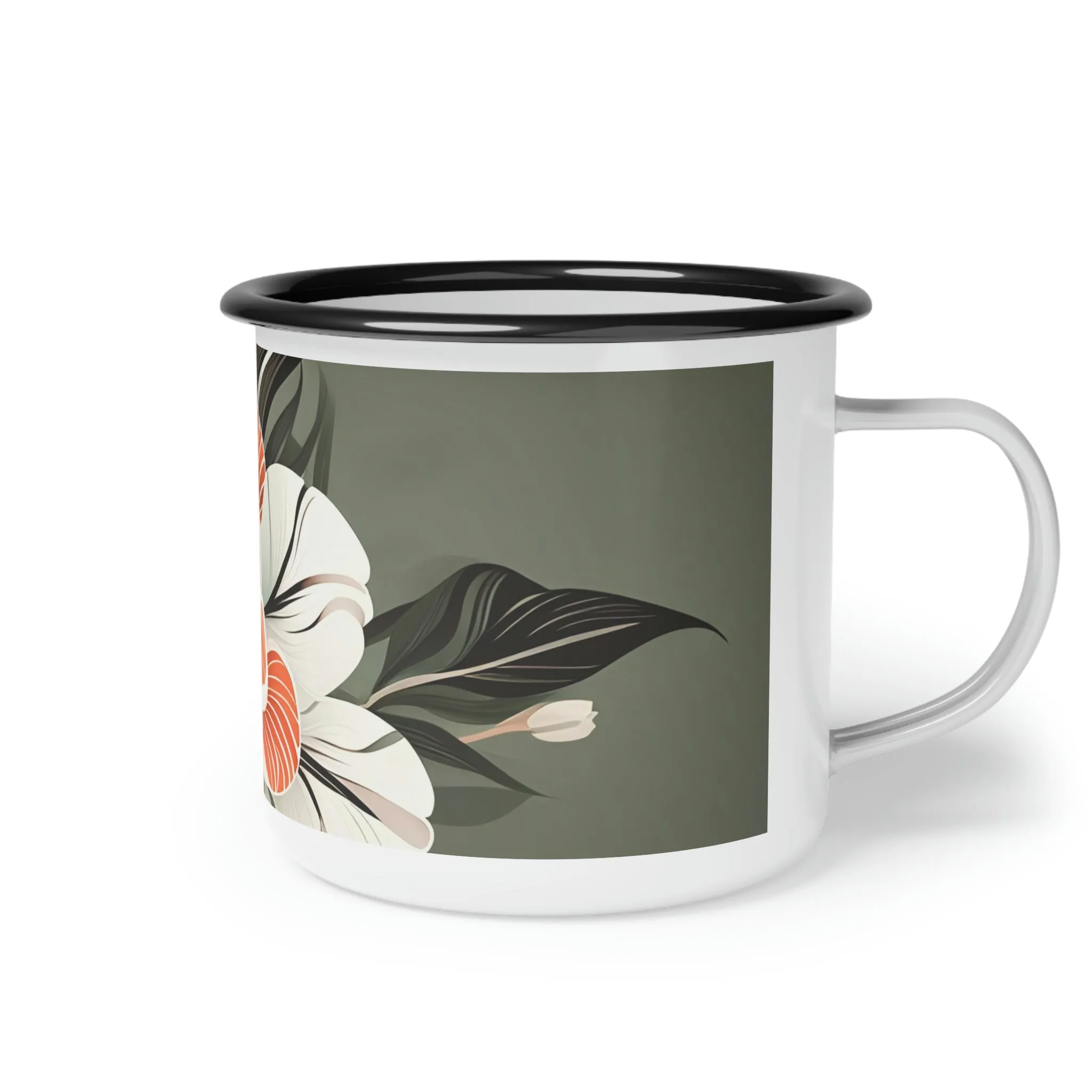 Art Deco Flower, Enamel Camping Mug for Coffee, Tea, Cocoa, or Cereal - 12oz