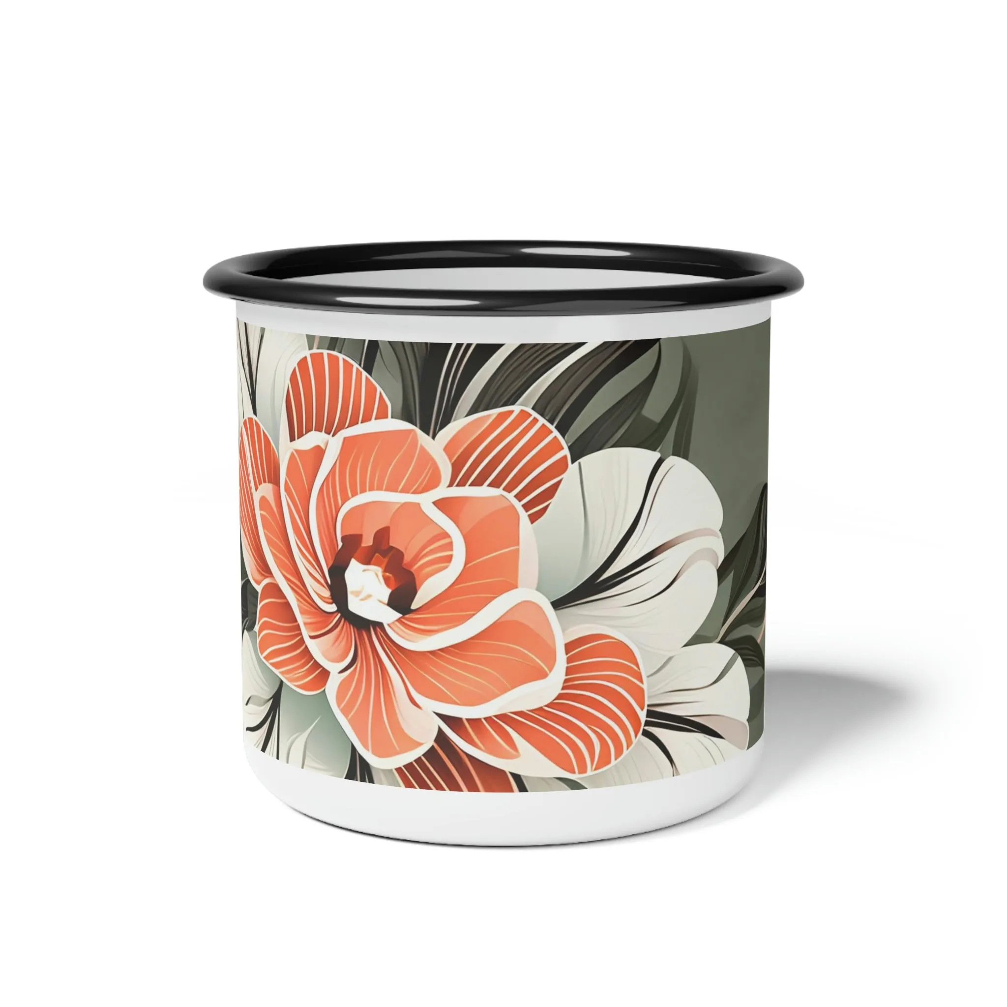 Art Deco Flower, Enamel Camping Mug for Coffee, Tea, Cocoa, or Cereal - 12oz