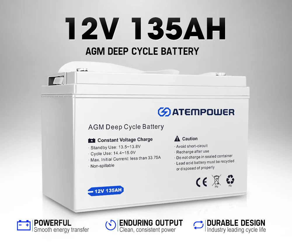 Atem Power 135Ah 12V AGM Deep Cycle Battery Portable 4WD Sealed Marine Solar SLA