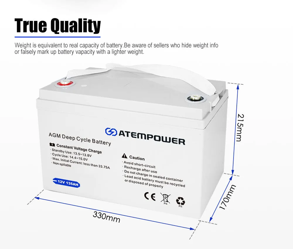 Atem Power 135Ah 12V AGM Deep Cycle Battery Portable 4WD Sealed Marine Solar SLA