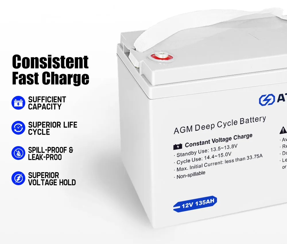 Atem Power 135Ah 12V AGM Deep Cycle Battery Portable 4WD Sealed Marine Solar SLA