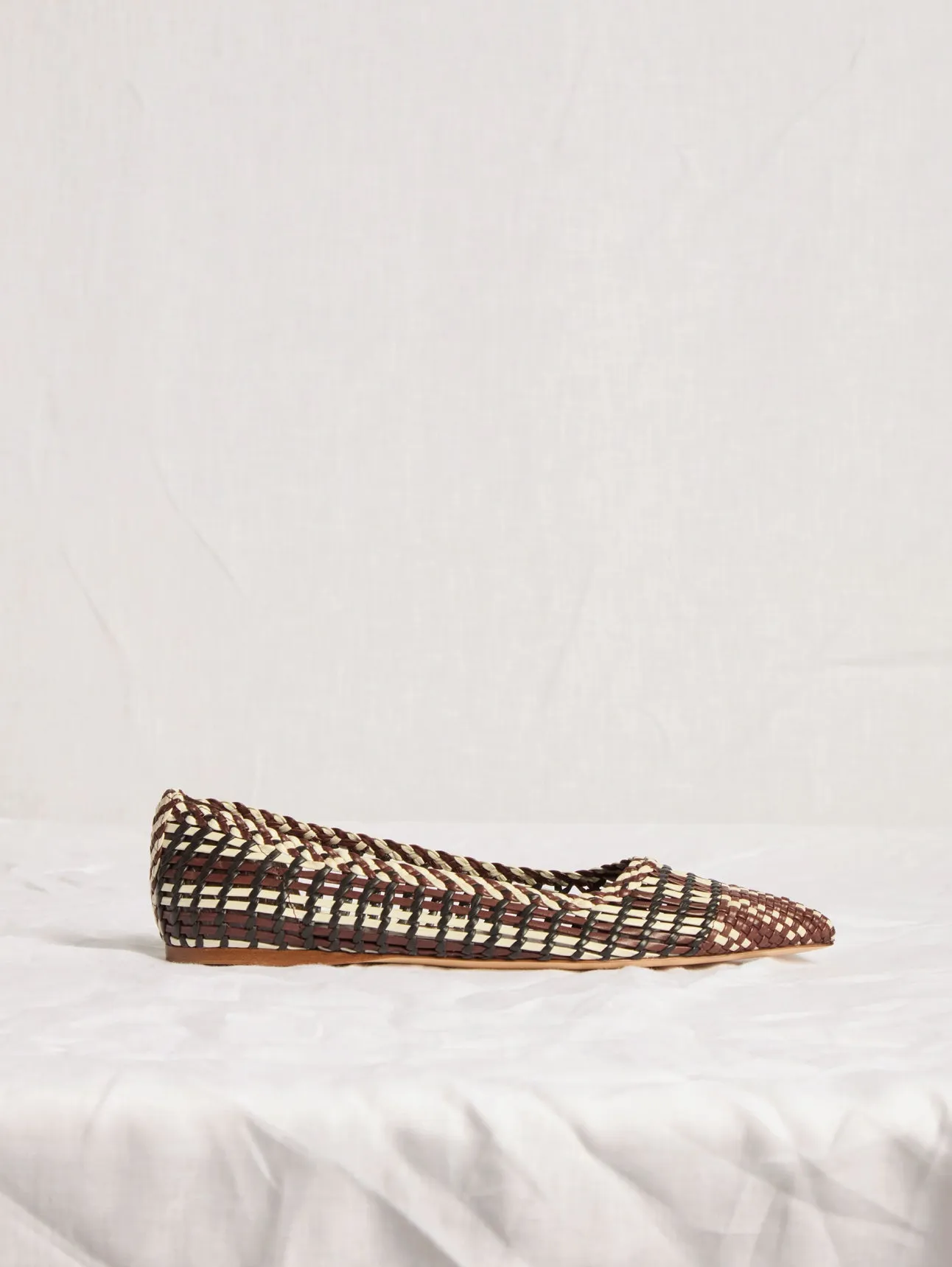 Aurora Braided Flat Shoe in Chocolate Multi Leather