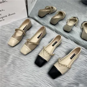 Bailamos Women Flats Square Toe Flats Shoes Women Luxury Metal Chain Ballet Flat Shallow Ballerina Slip On Brand Loafer Shoes