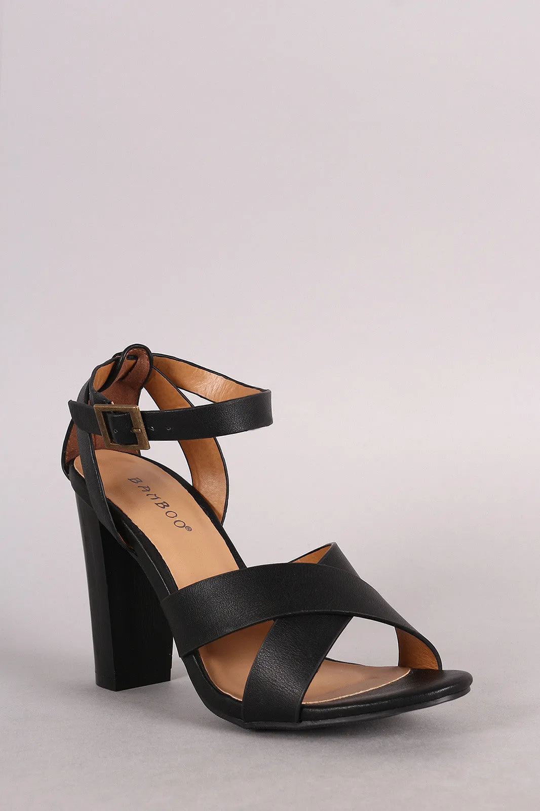 Bamboo Crisscross Strap Open Toe Chunky Heel