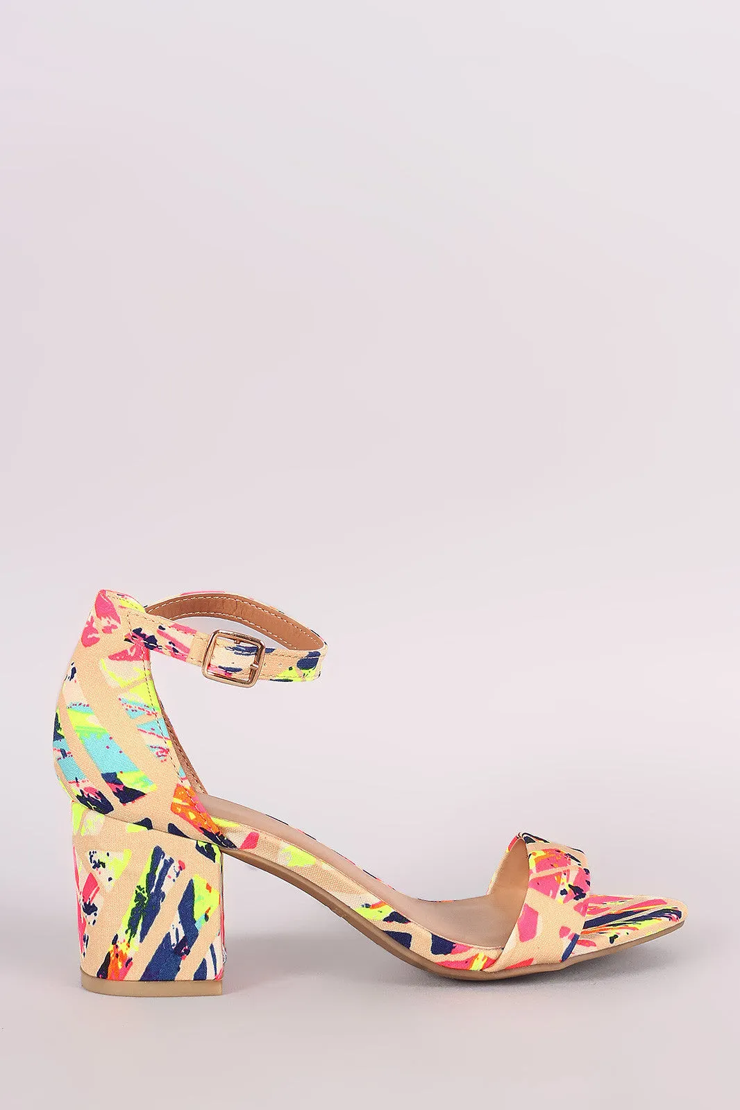 Bamboo Printed Ankle Strap Chunky Heel