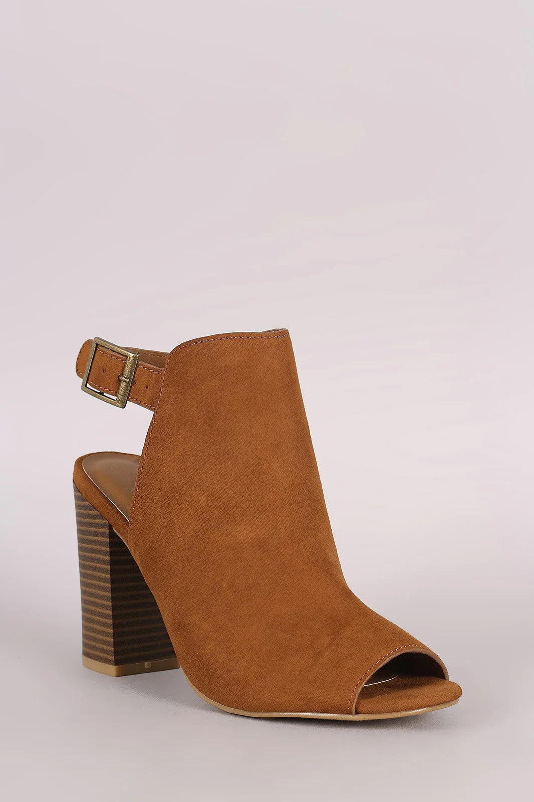 Bamboo Suede Peep Toe Slingback Chunky Heeled Mule Booties