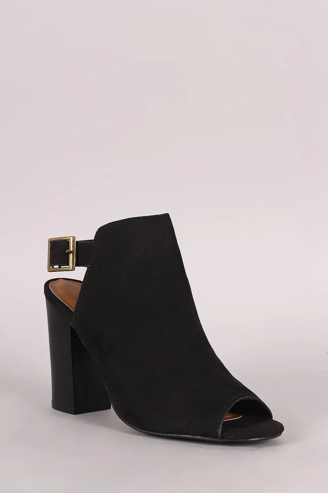 Bamboo Suede Peep Toe Slingback Chunky Heeled Mule Booties