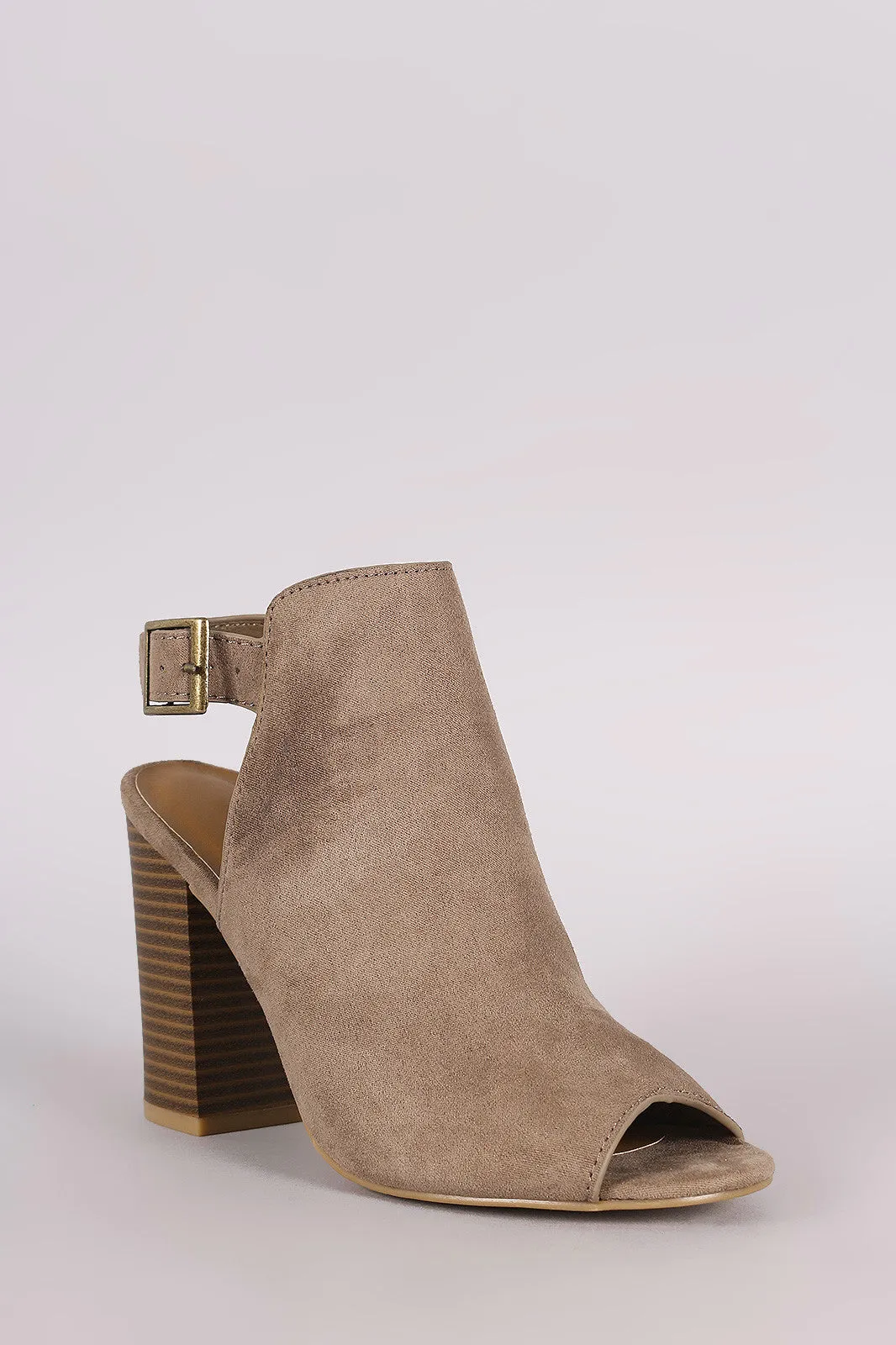 Bamboo Suede Peep Toe Slingback Chunky Heeled Mule Booties