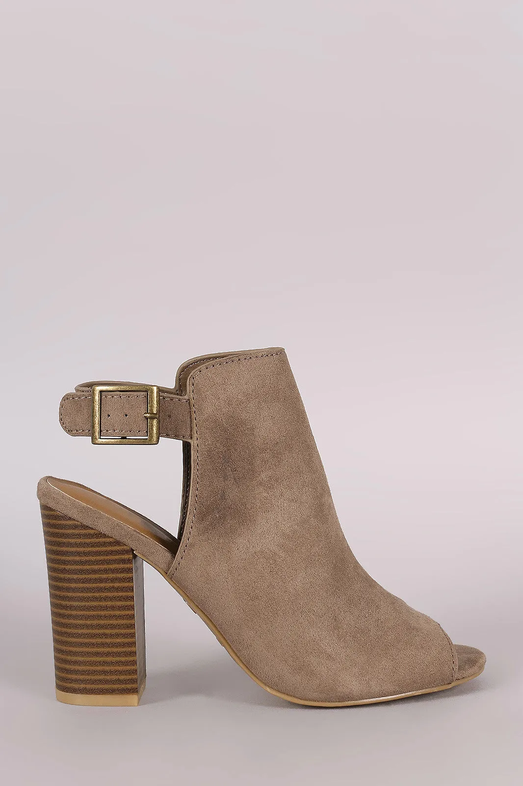 Bamboo Suede Peep Toe Slingback Chunky Heeled Mule Booties