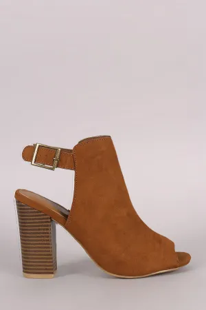 Bamboo Suede Peep Toe Slingback Chunky Heeled Mule Booties