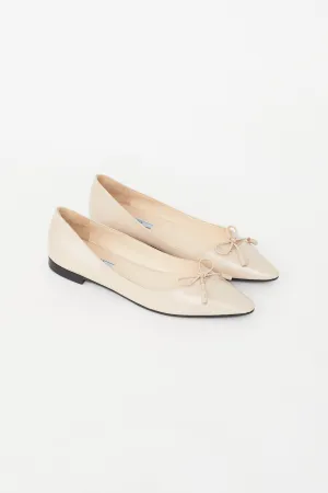 Beige Patent Pointed Toe Ballet Flat