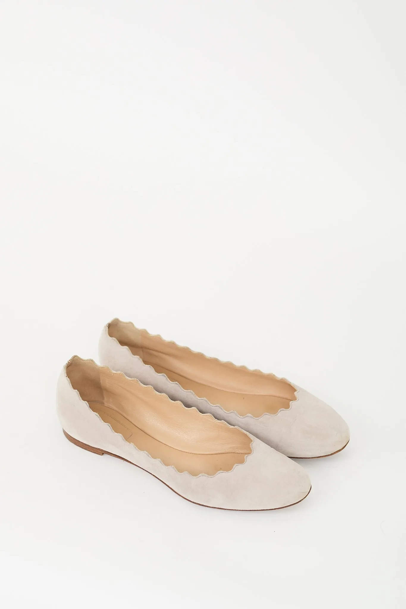 Beige Suede Scalloped Flat