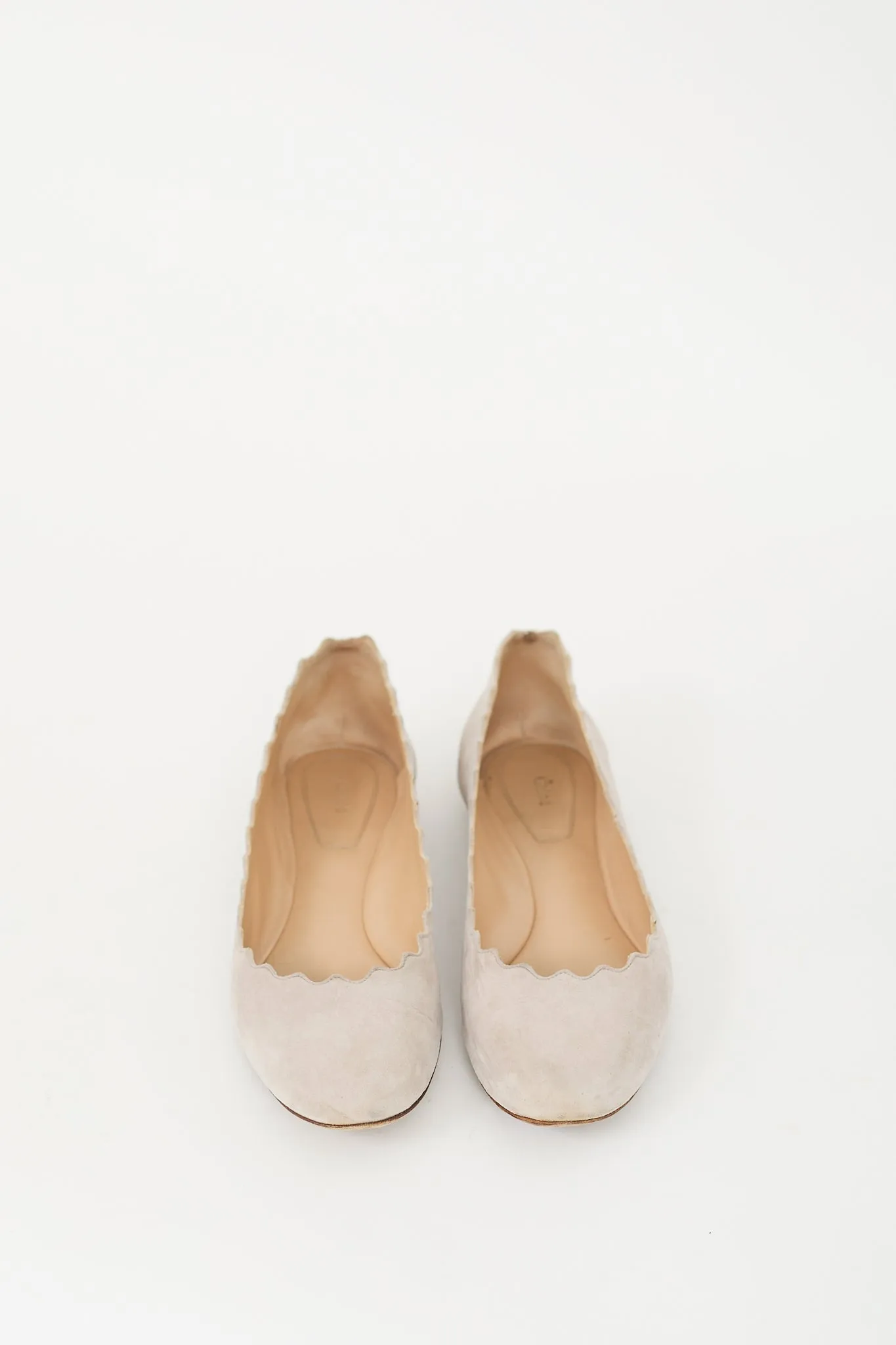 Beige Suede Scalloped Flat