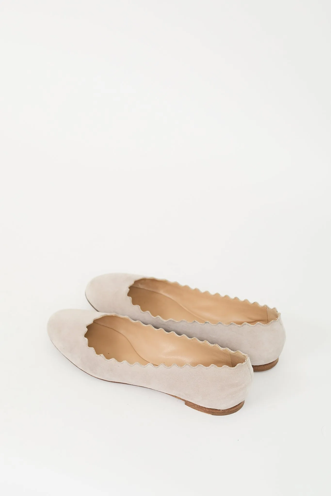 Beige Suede Scalloped Flat