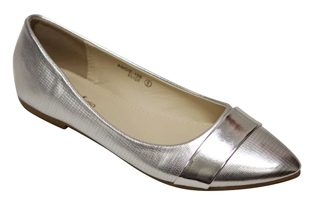 Bella Marie Angie-106 Women's pointy toe boat slip on patent band decor patent leather flats