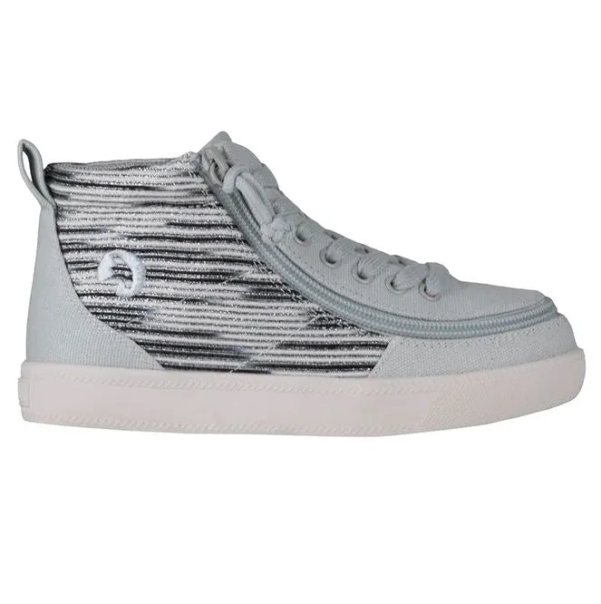 Billy Footwear (Toddlers) DR Fit - High Top DR Silver Streak Canvas Shoes