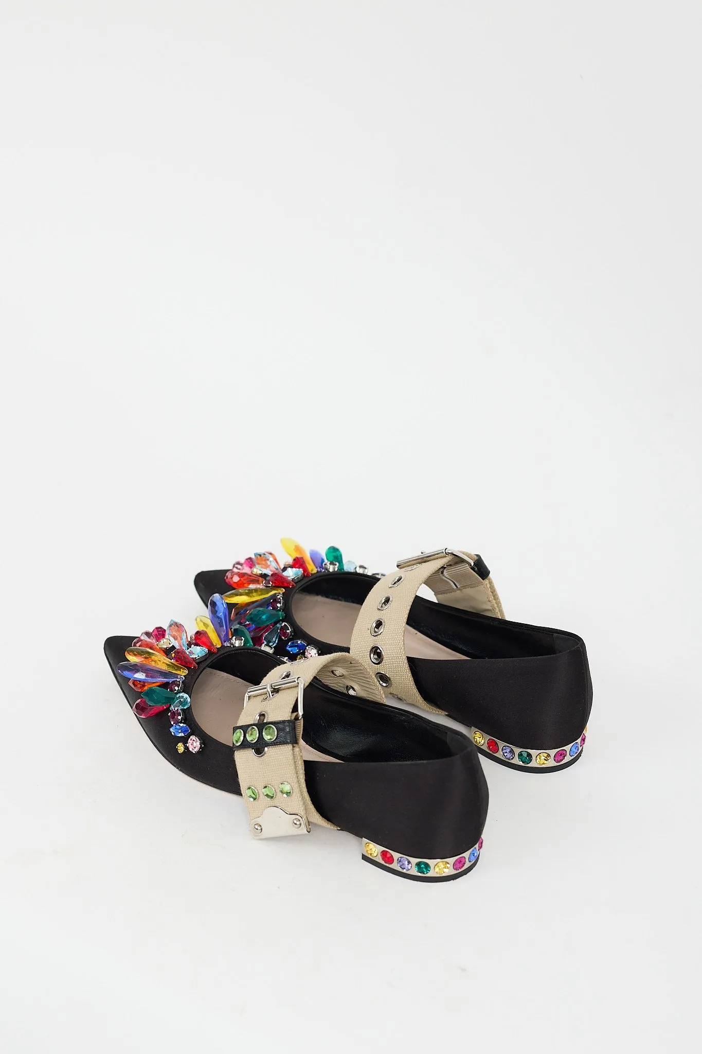 Black & Multi Bejeweled Buckle Flat