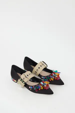 Black & Multi Bejeweled Buckle Flat