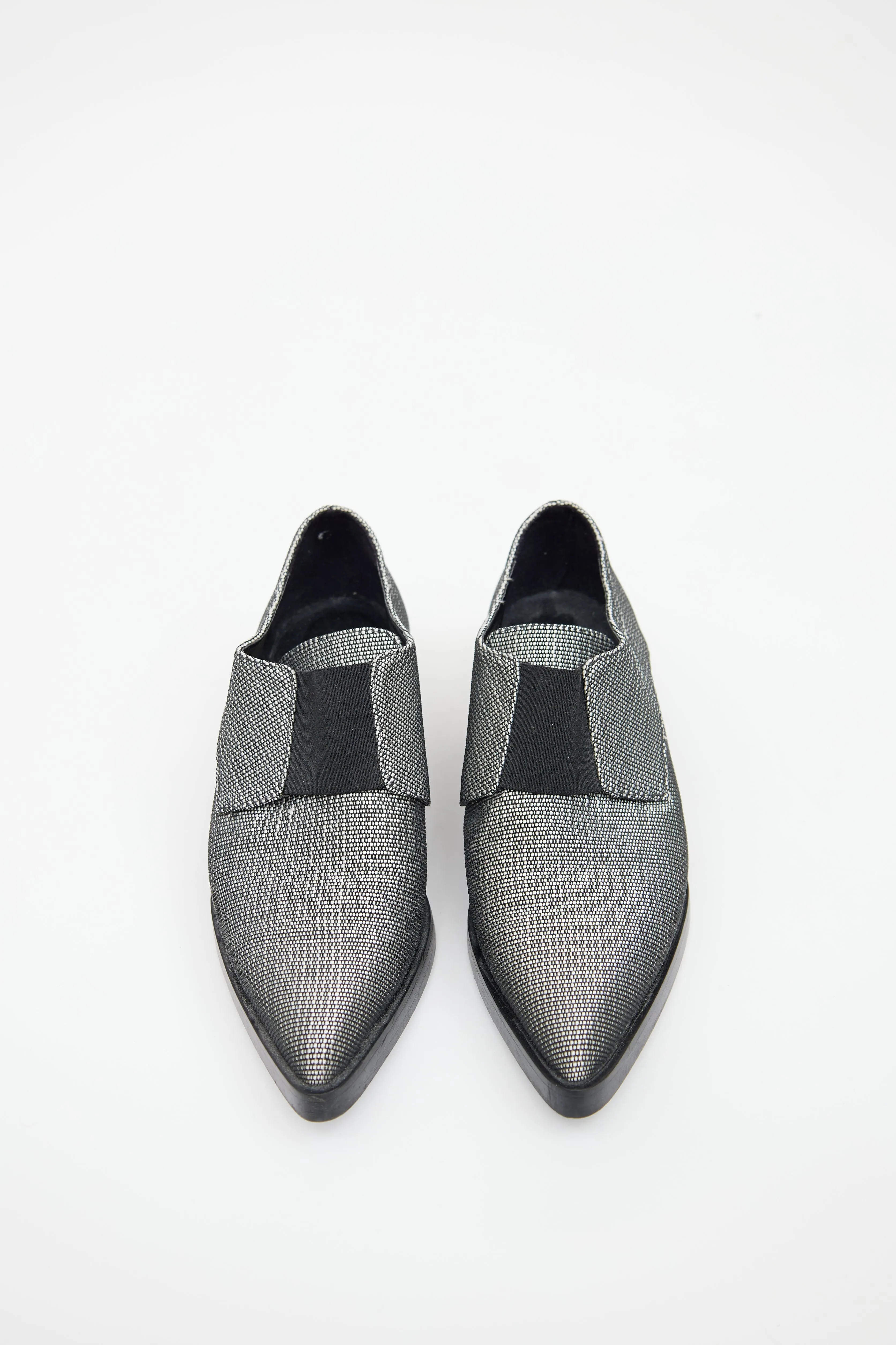 Black & White Woven Pointed Toe Flat