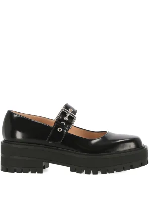 Black Calf Leather Ballerina Flats