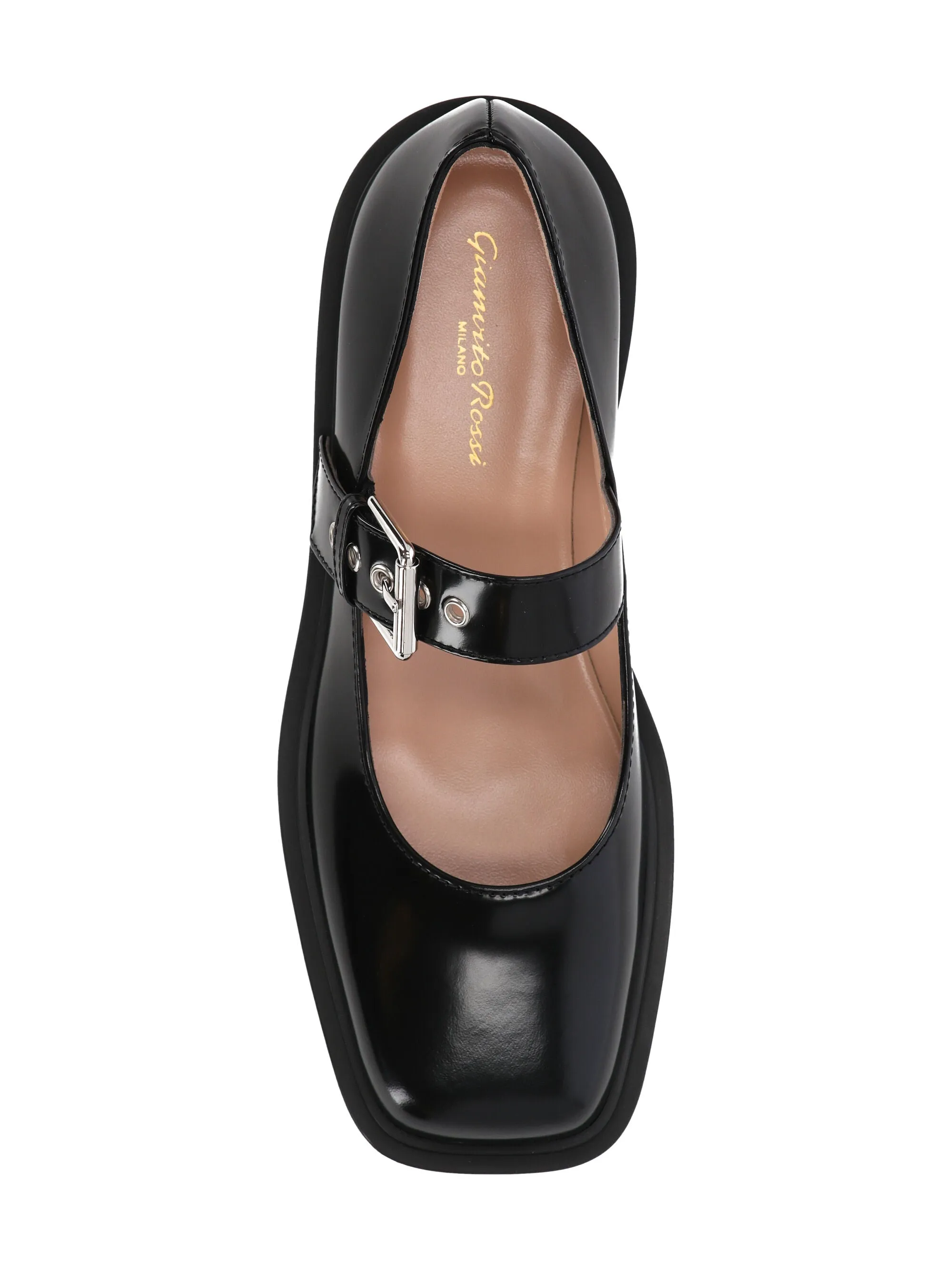 Black Calf Leather Ballerina Flats