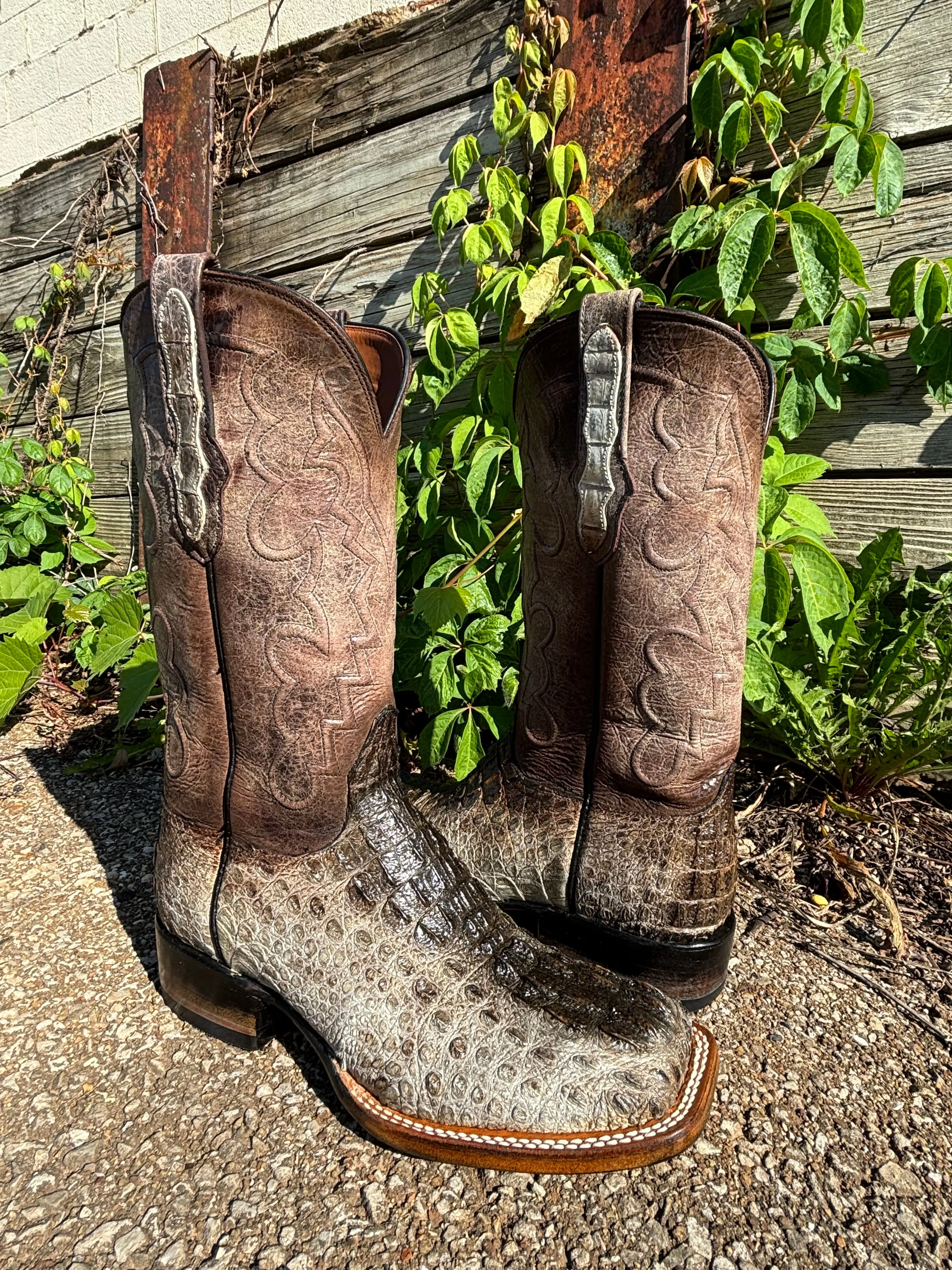 Black Jack Men’s Natural Caiman Hornback Square Toe Western Cowboy Boots NT-7721-96