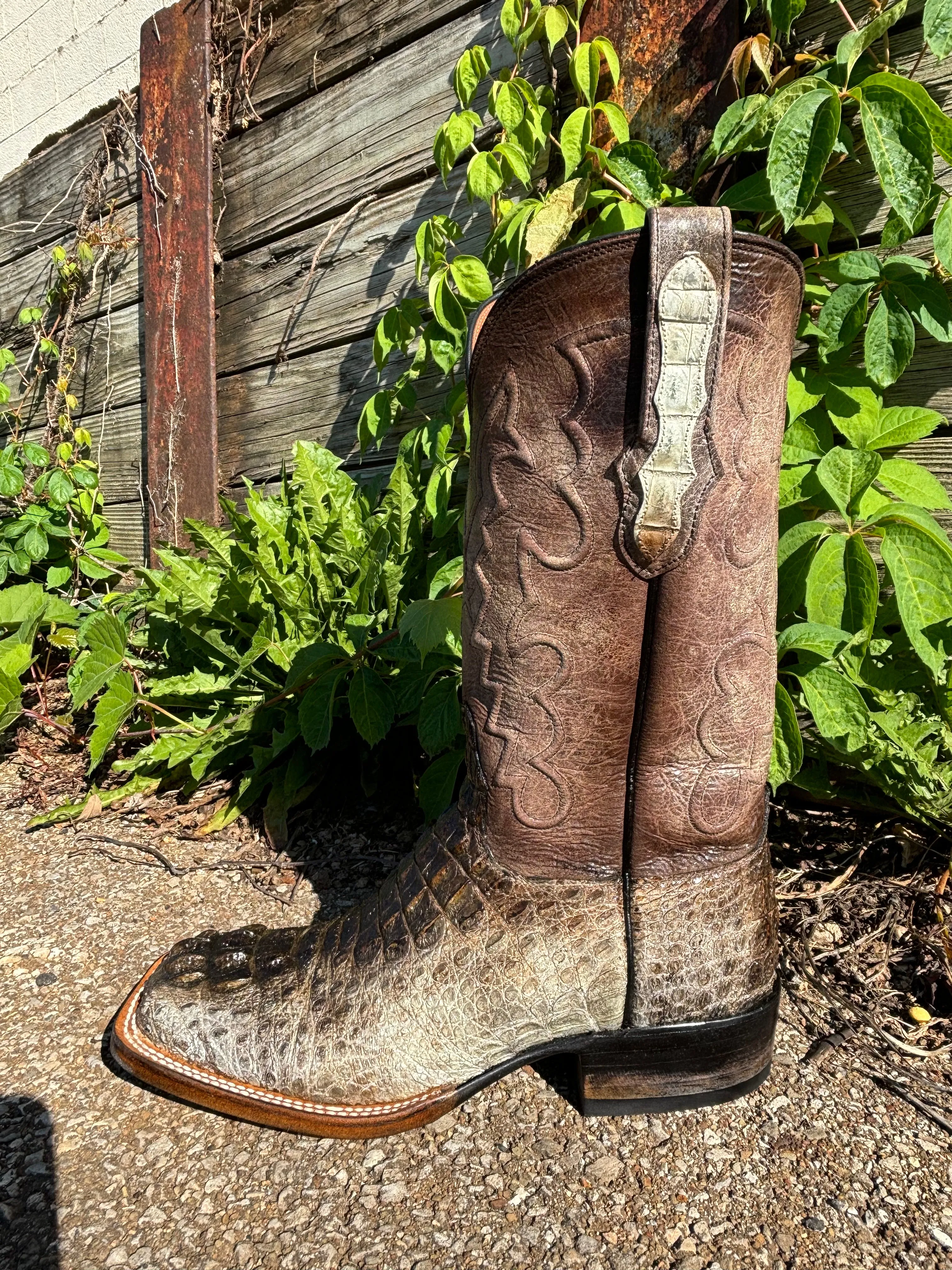 Black Jack Men’s Natural Caiman Hornback Square Toe Western Cowboy Boots NT-7721-96