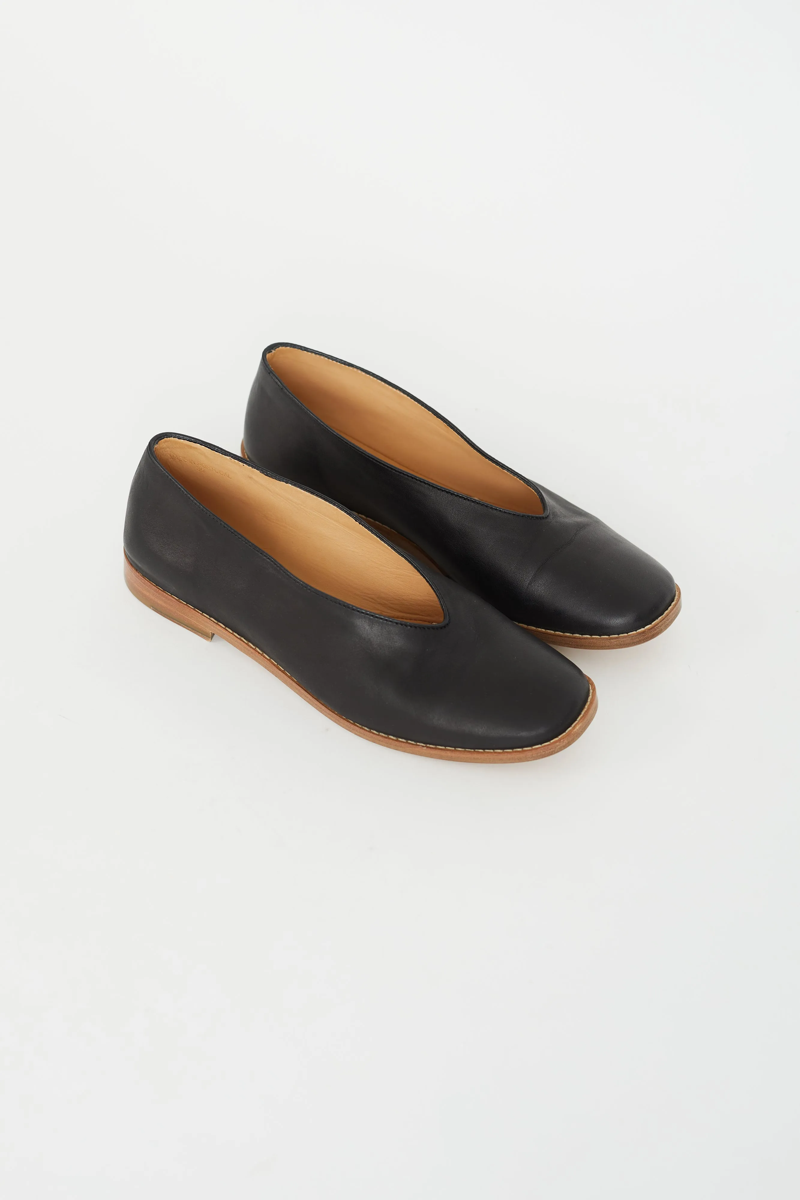 Black Leather Slip On Flat