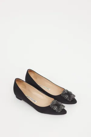 Black Satin Hangisi Jewel Flat