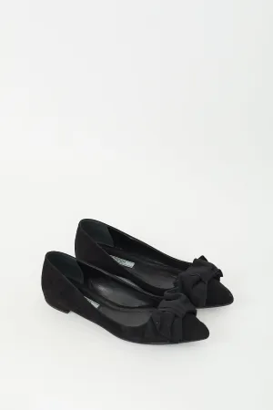 Black Suede Pointed Toe Bow Flat